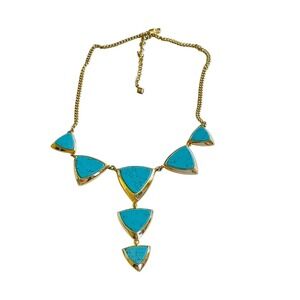 Vera Bradley VB Blue turquoise Necklace Triangle Statement Collar Gold Y-Drop